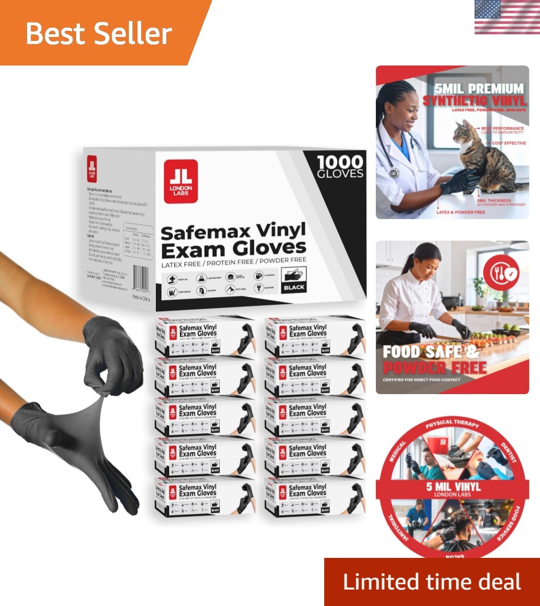 Black Synthetic Vinyl Exam Gloves Powder Free and Latex Free