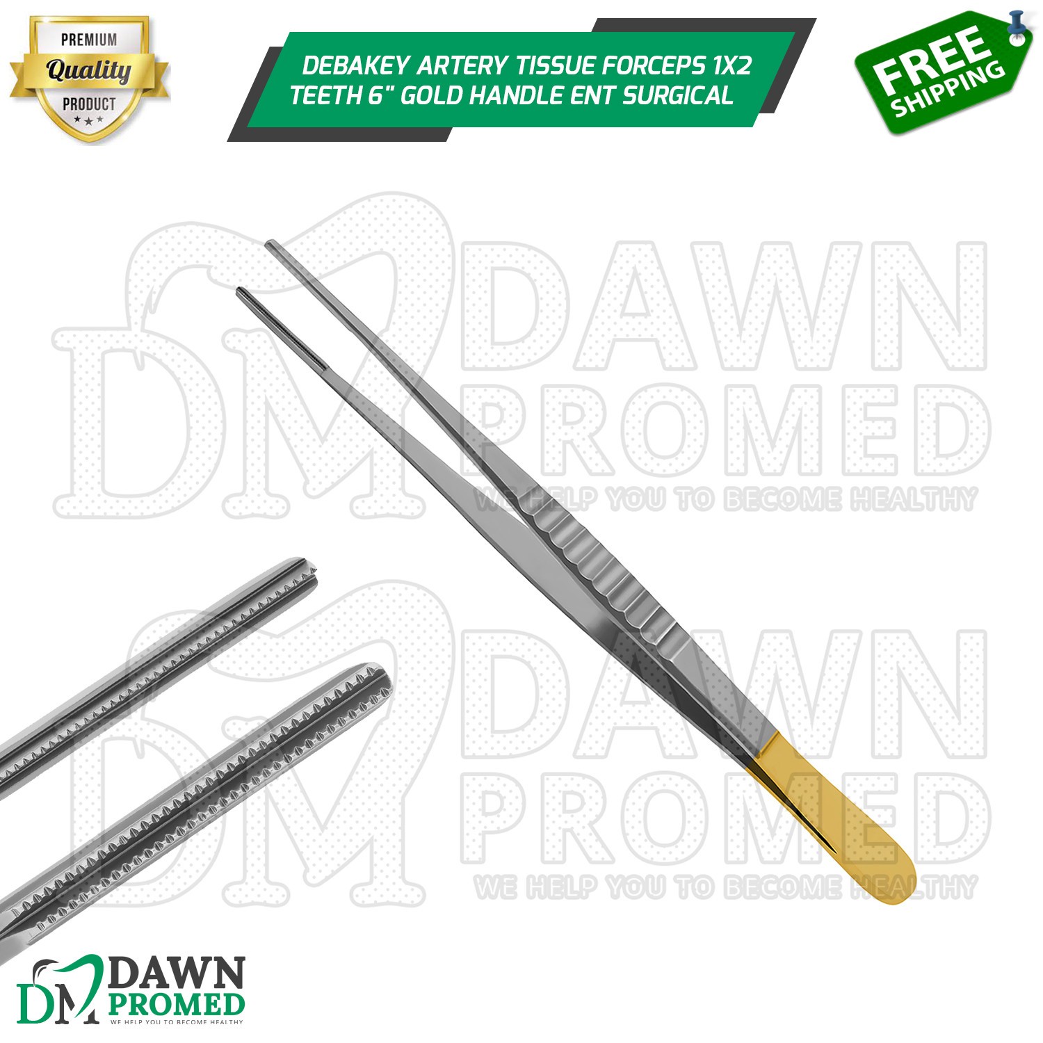 Debakey Artery Tissue Forceps 1×2 Teeth 6″ Gold Handle ENT Surgical Instruments