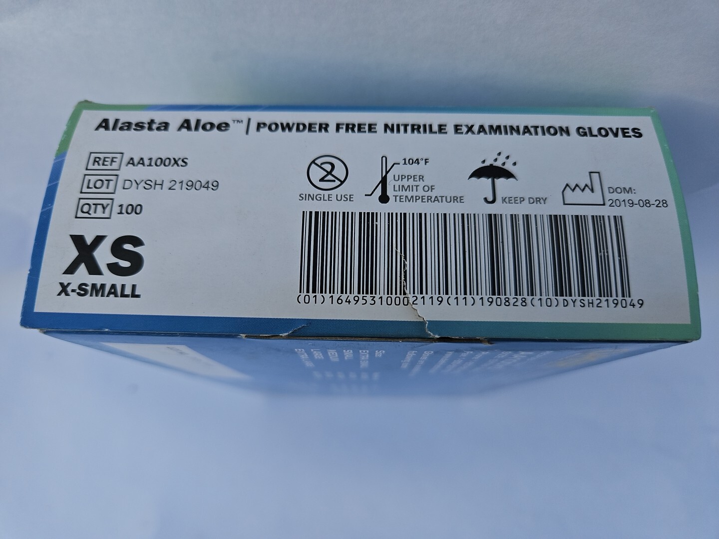 Alasta Aloe Nitrile gloves Extra Small Powder-Free, AA100XS Disposable XS