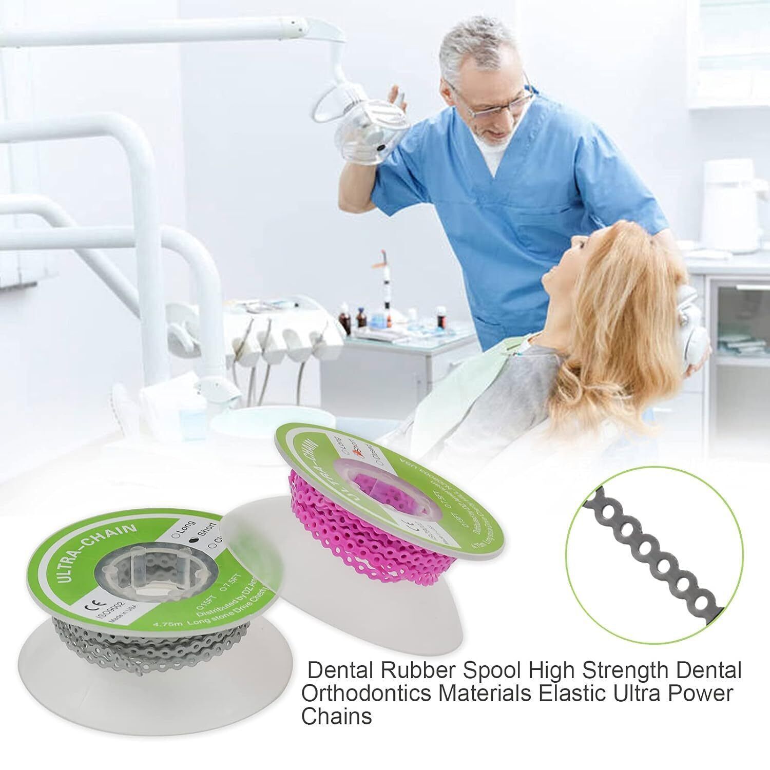 Dental Ortho Elastic Ultra Ligature Ties Power Chain for Braces Long/Short/Close