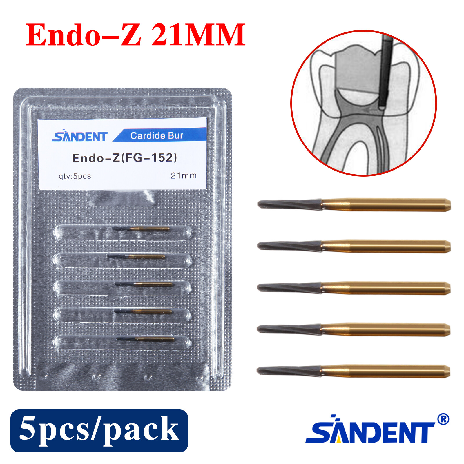 Dental Endo-Z Bur Carbide Tungsten Surgical Cutter Drill Burr 1.0*21mm 5pcs/pack
