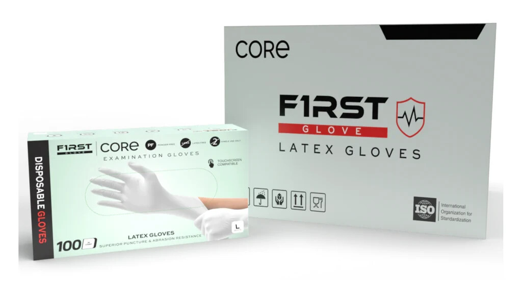 First Glove Core Latex Gloves Examination Grade Powder-Free Gloves-LARGE-1000Pcs