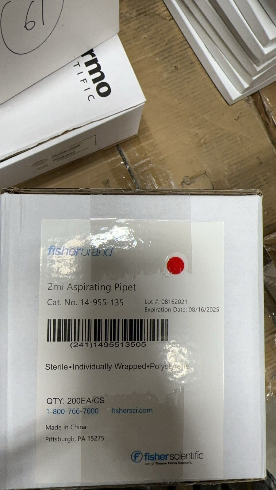 Fisher Scientific 2mL Aspirating Pipet 200/cs 14-955-135 New