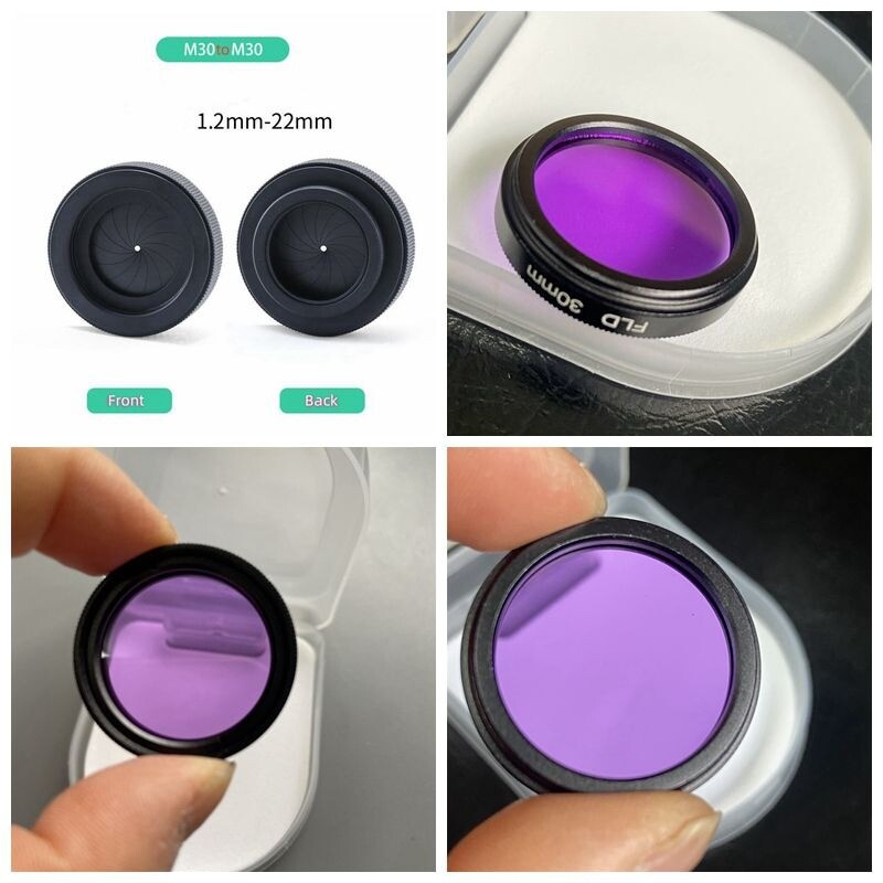Iris 1.2-22mm M30 to M30 Adjustable Iris Aperture w 30mm Purple Filter for PVS14