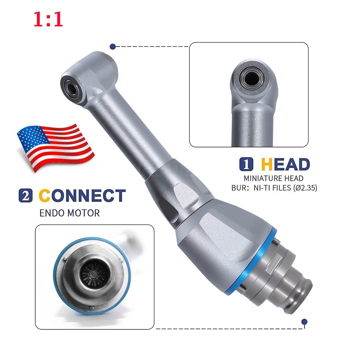 1:1 Dental Reduction Contra Angle Handpiece Head Fit NSK Endo MOTOR