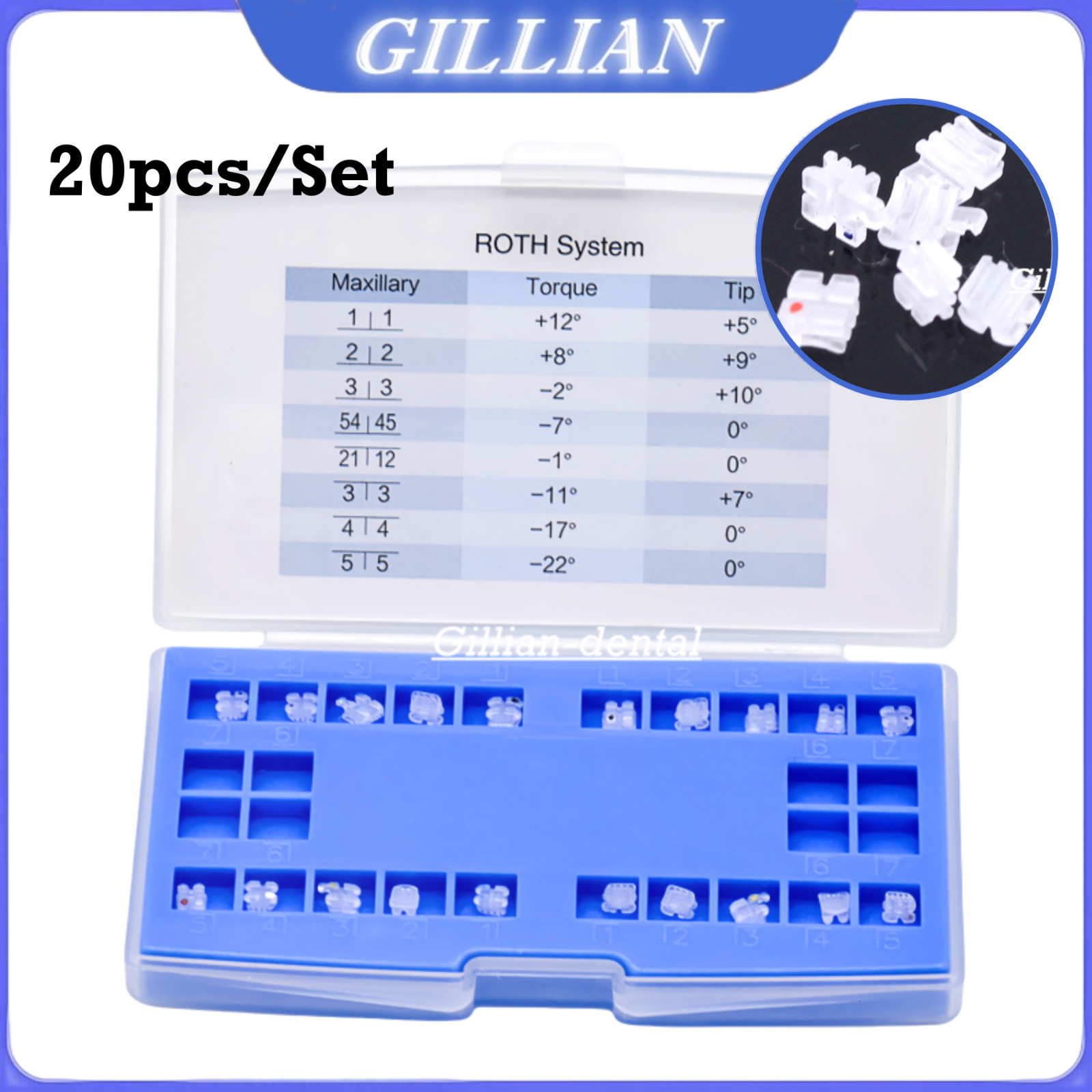 Dental Ortho Ceramic Brackets Braces Roth MBT 022/018 Slot 345 Hooks 20pcs/Pack