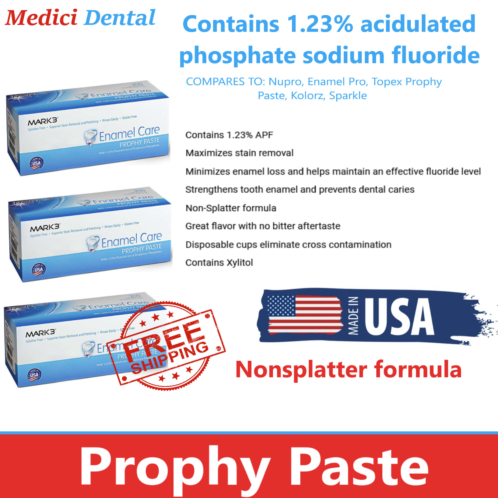 Prophy Paste Dental Prophylaxis Coarse Cherry 200/cups, Made in USA Non Splatter
