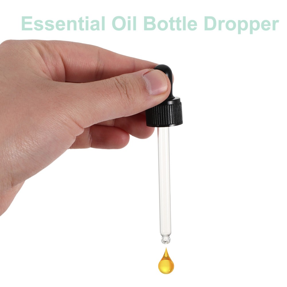 20Pcs Liquid Dropper Tops Glass with Silicone Bulb Black for Perfume and Oils