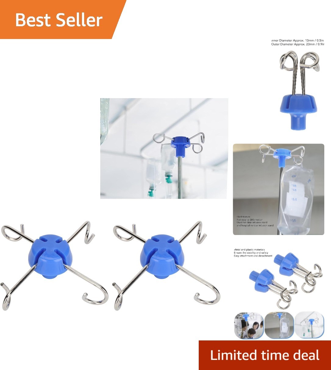Efficient IV Bag Support Hooks – 2 Pack Metal and Plastic with Secure Hold