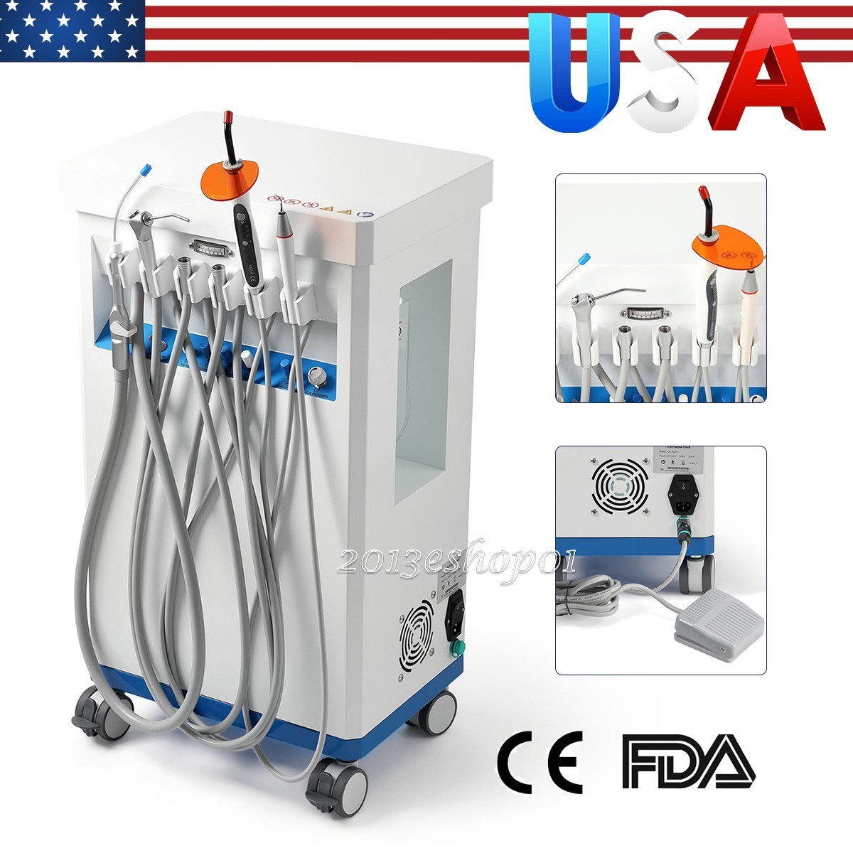 FDA Portable Dental Delivery Unit System Compressor Scaler Curing High Suction