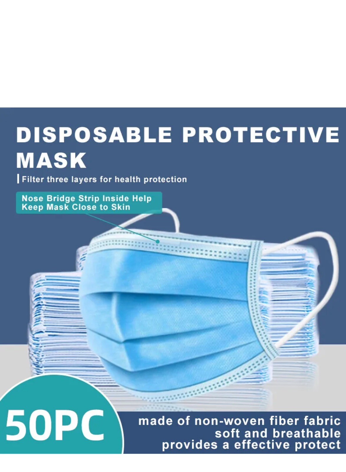 [50 Pcs]3-Ply Disposable Face Mask Non Medical Surgical cover Buy More Save More