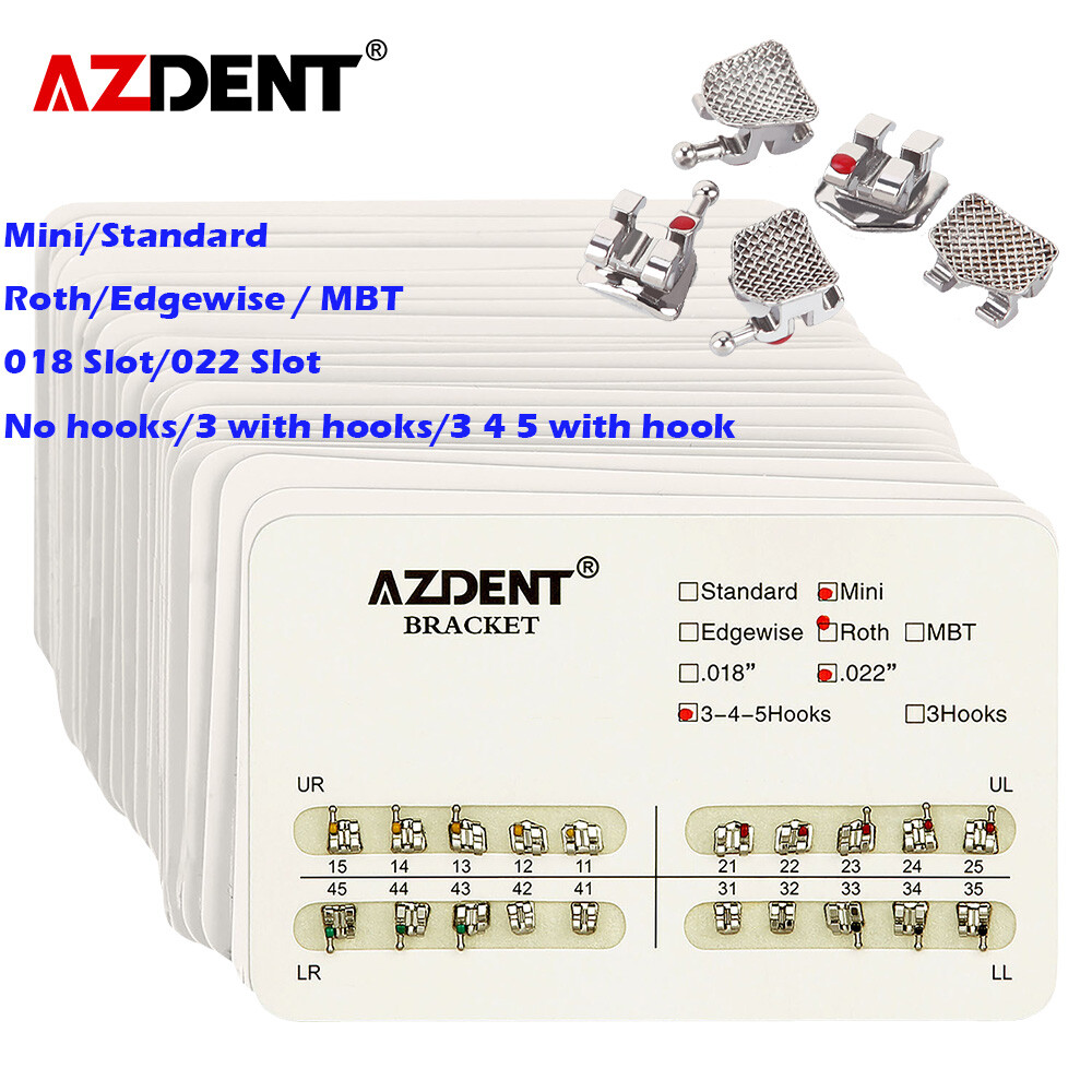 AZDENT Orthodontic Dental Metal Brackets Mini Standard Roth Edgewise MBT 018 022