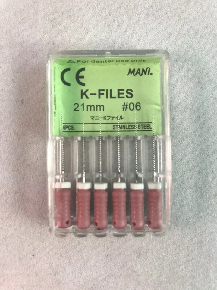 Mani Dental Root Canal Endo Stainless Steel K-files 21mm All Sizes 6 Files/pk