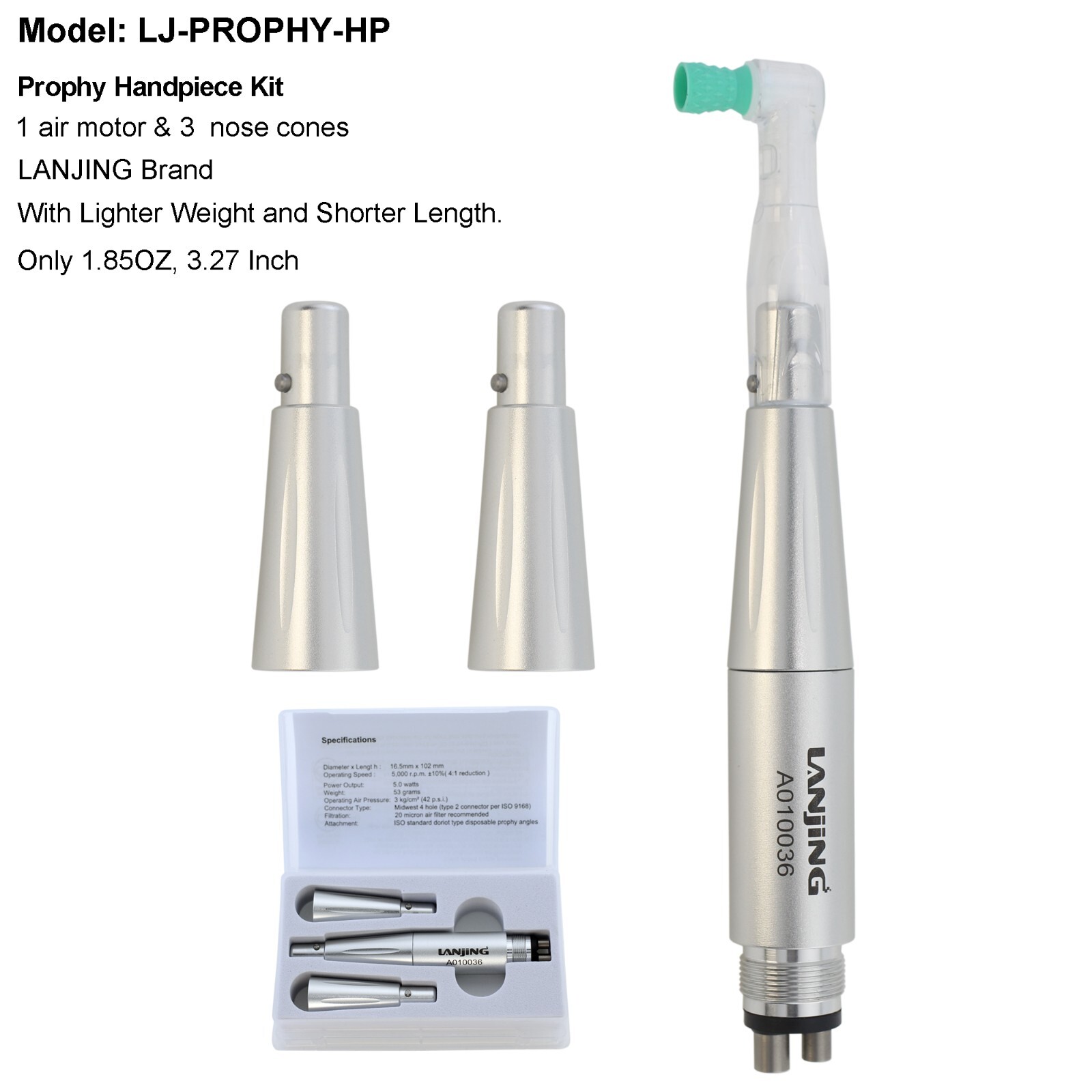 Dental Prophy Hygiene Handpiece Air Motor 3 Nose Cone 4 Holes 360 Degree Swivel