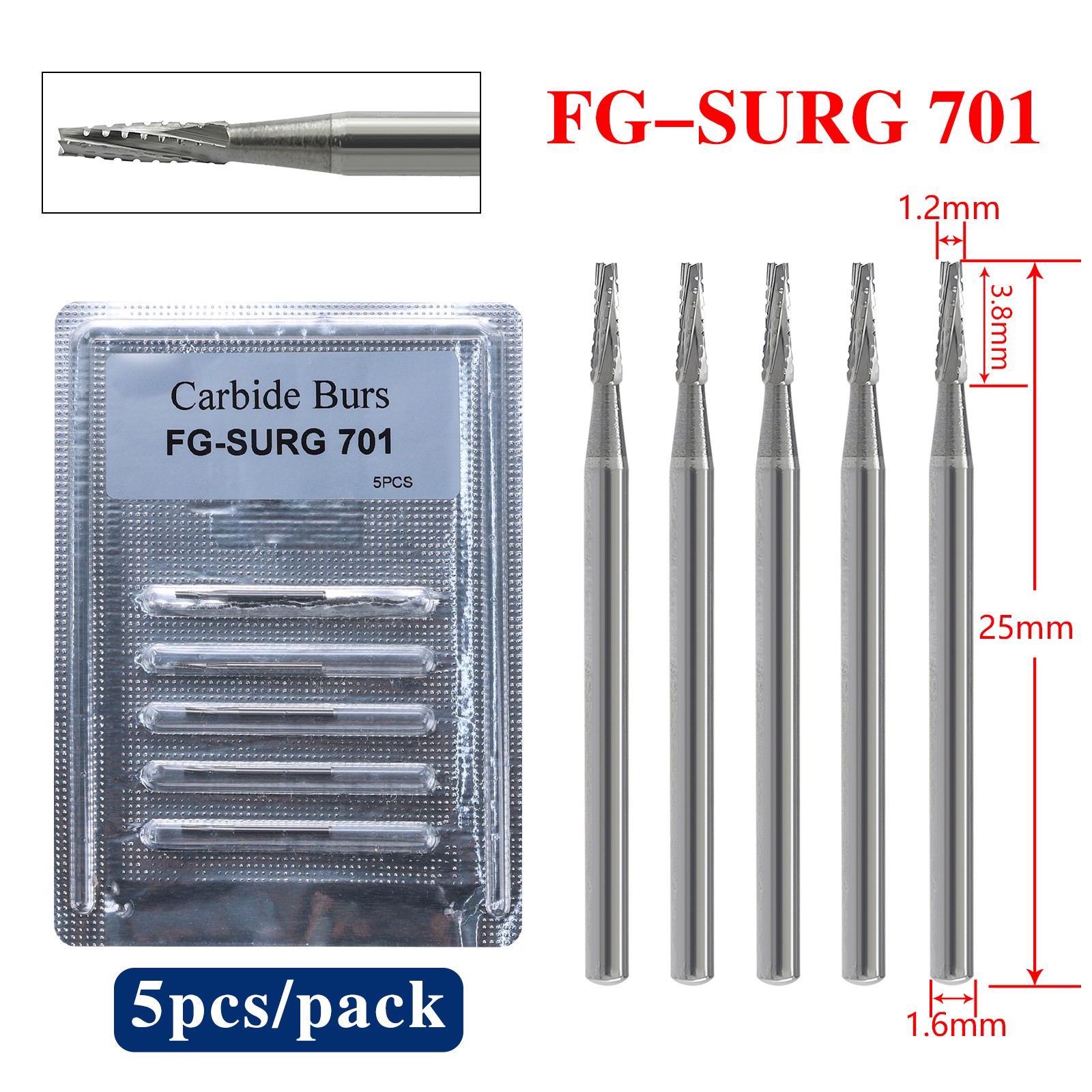Dental Long Shank Surgical Bur FG 701L 25mm Tungsten Carbide Midwest FGOS