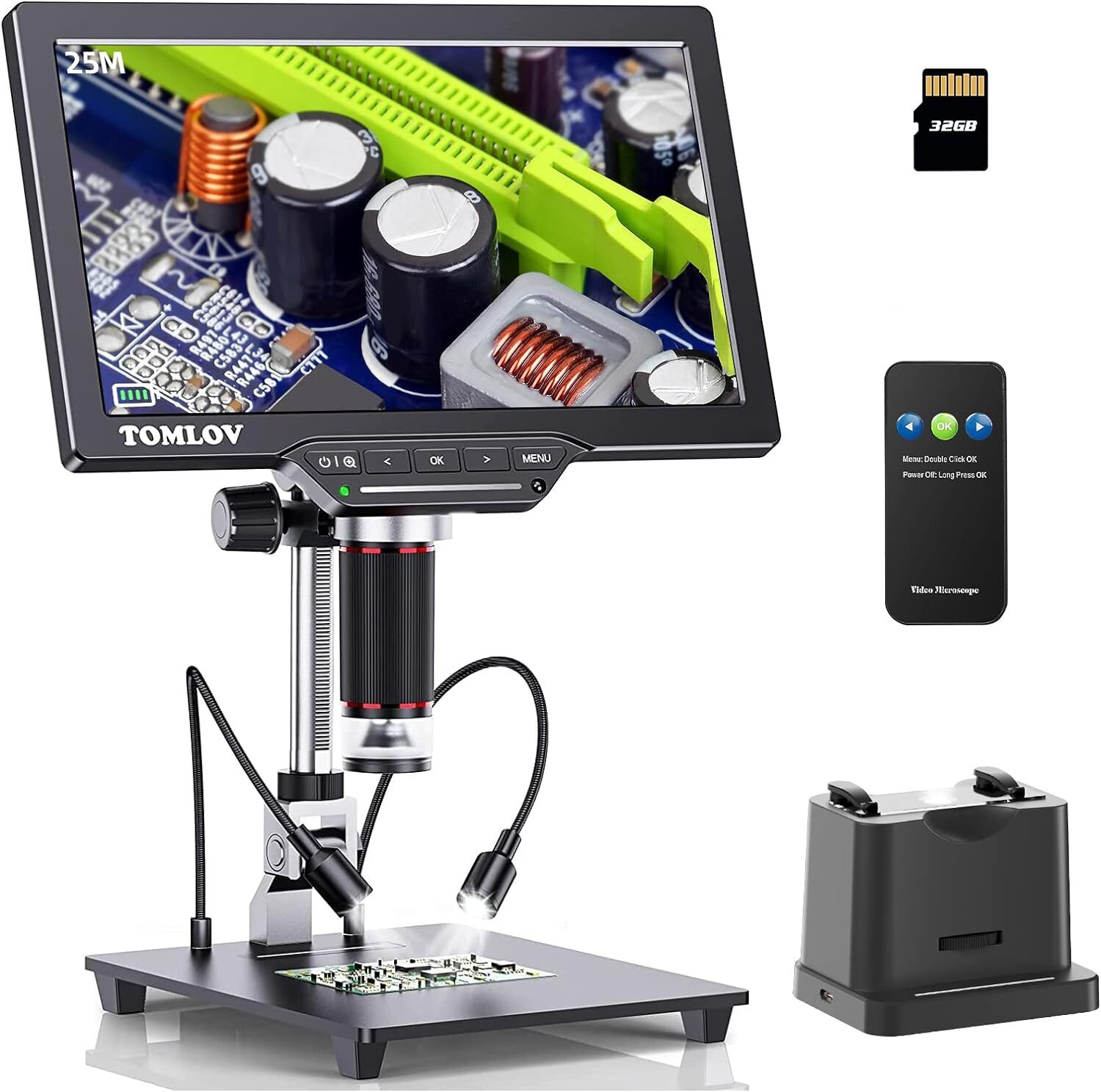 TOMLOV DM202 Max Digital Microscope 1500x Coin Microscope with Lights 25MP HDMI