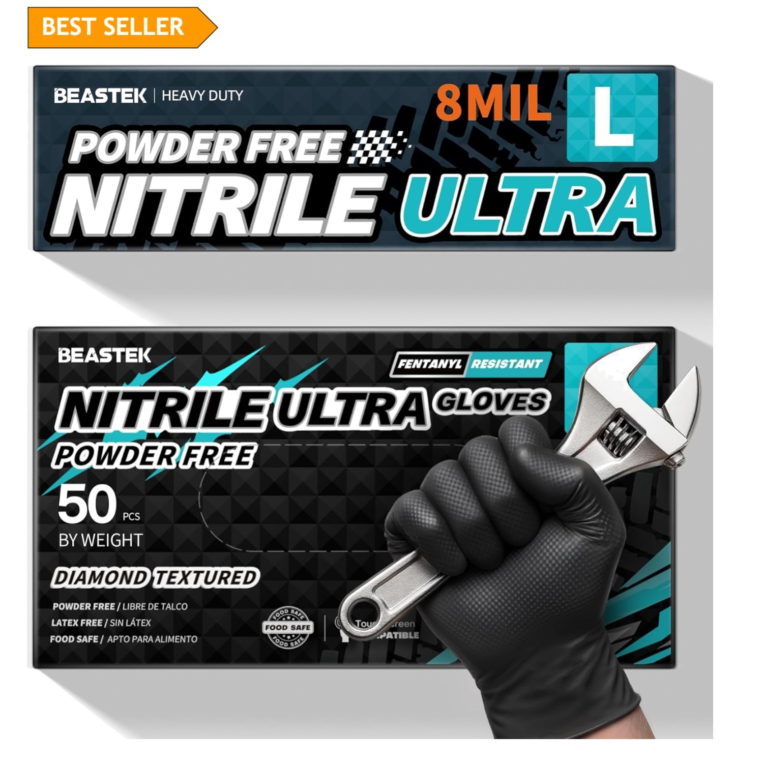 Professional Nitrile Gloves, 8Mil, Latex-Free, Chemical Resistant, 50 Pcs Black