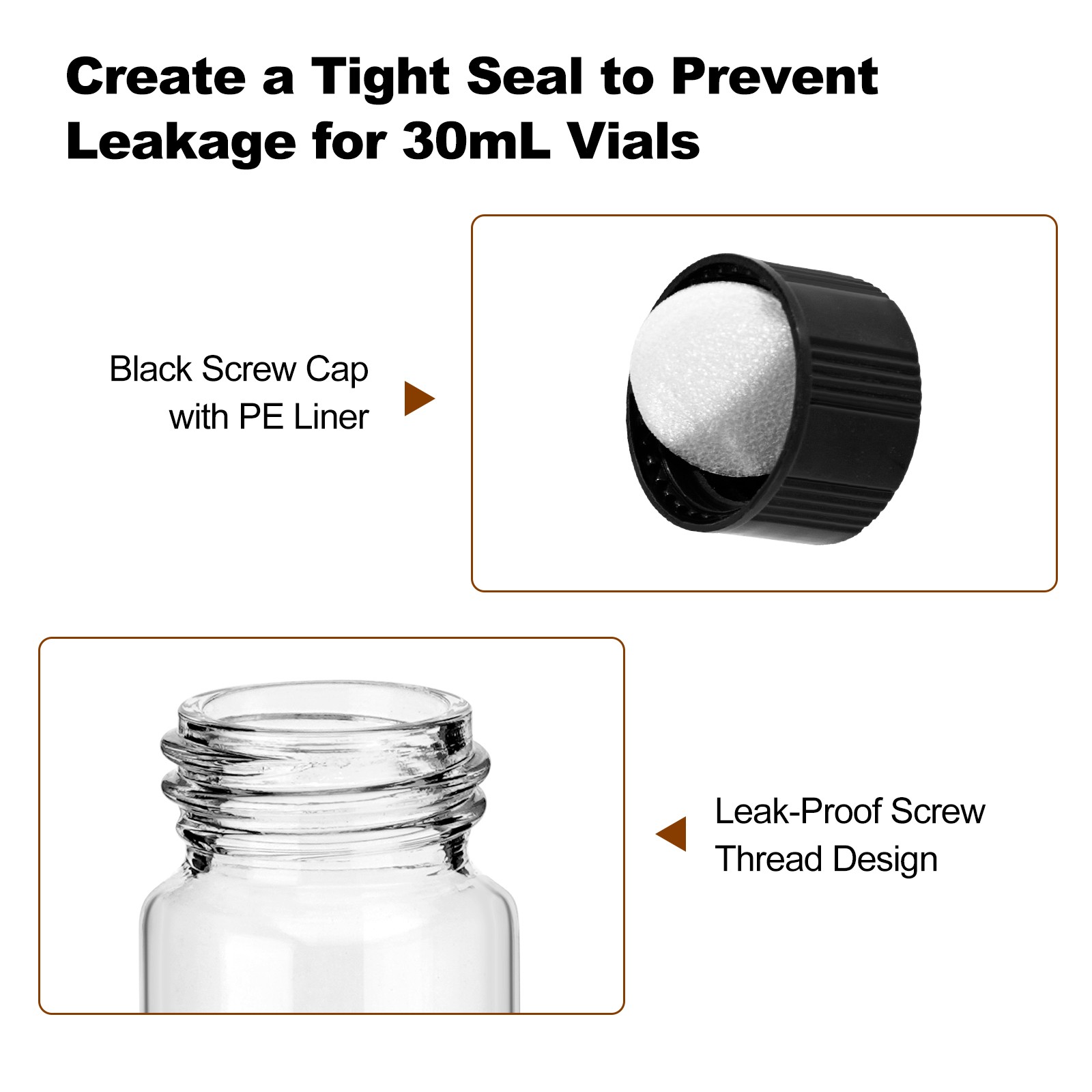 Professional-Grade 30ML Glass Sample Bottles – 50 Leakproof Vials for Liquids