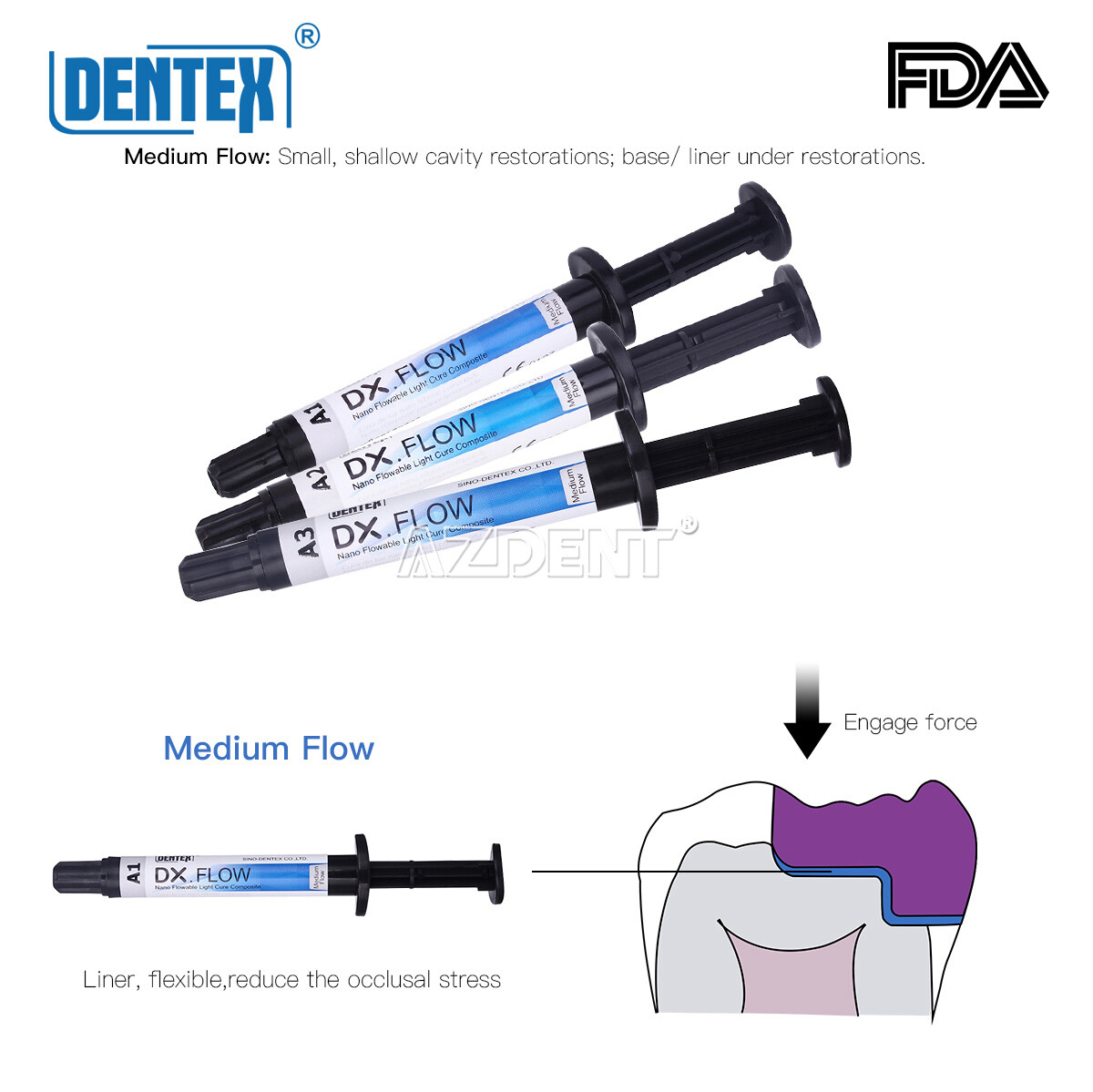 DENTEX Flowable Light Cure Composite Resin Medium Flow A1, A2, A3