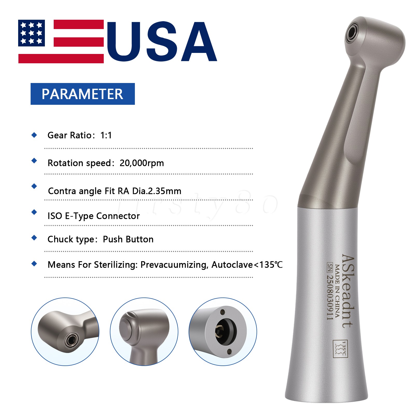 NSK Style Dental Slow Low Speed Contra Angle Handpiece push button RA2.35mm burs