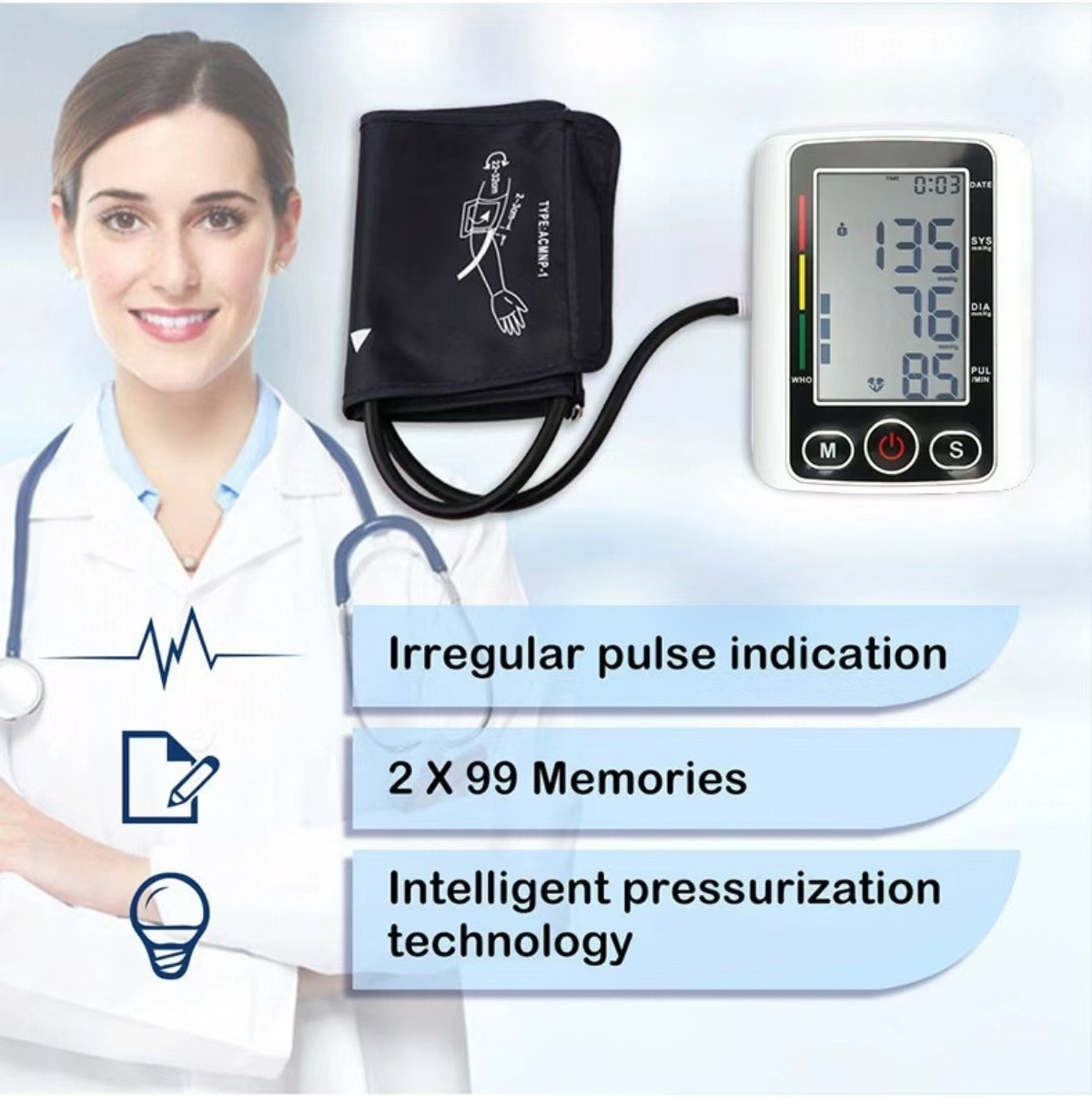 Automatic Arm Pulse Meter Voice Talking BPMachine Digital Blood Pressure Monitor