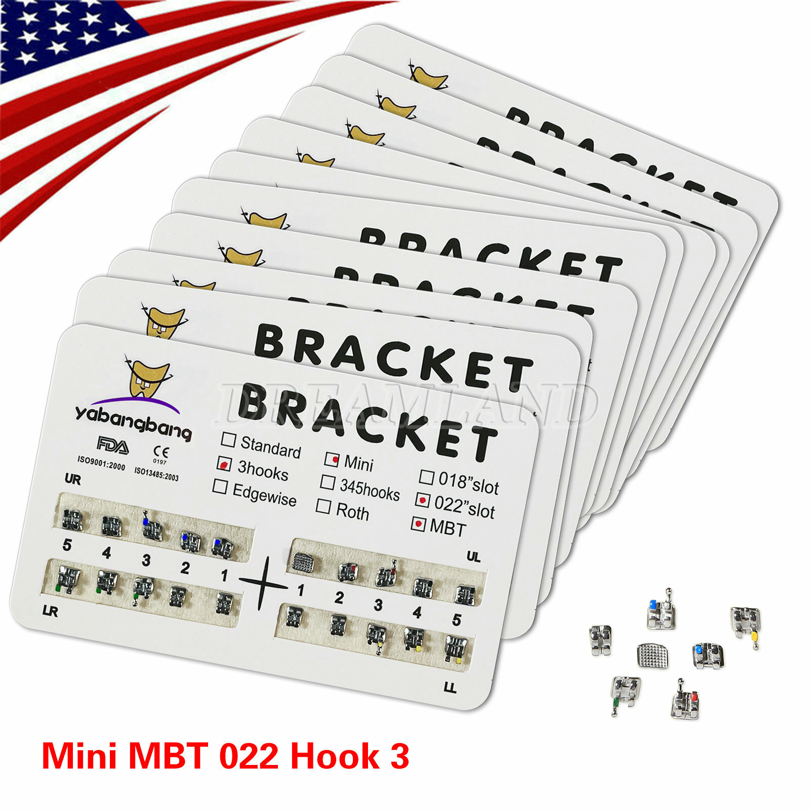 10 Packs Dental Orthodontics Metal Mini MBT 022 Slot 3 Hook Brackets Braces 4#