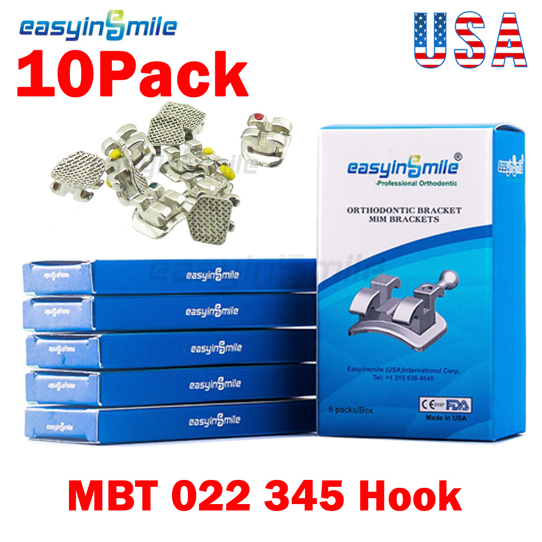 10Pack Easyinsmile MINI Brackets MBT 022 with Hook 345 Dental Orthodontic Braces