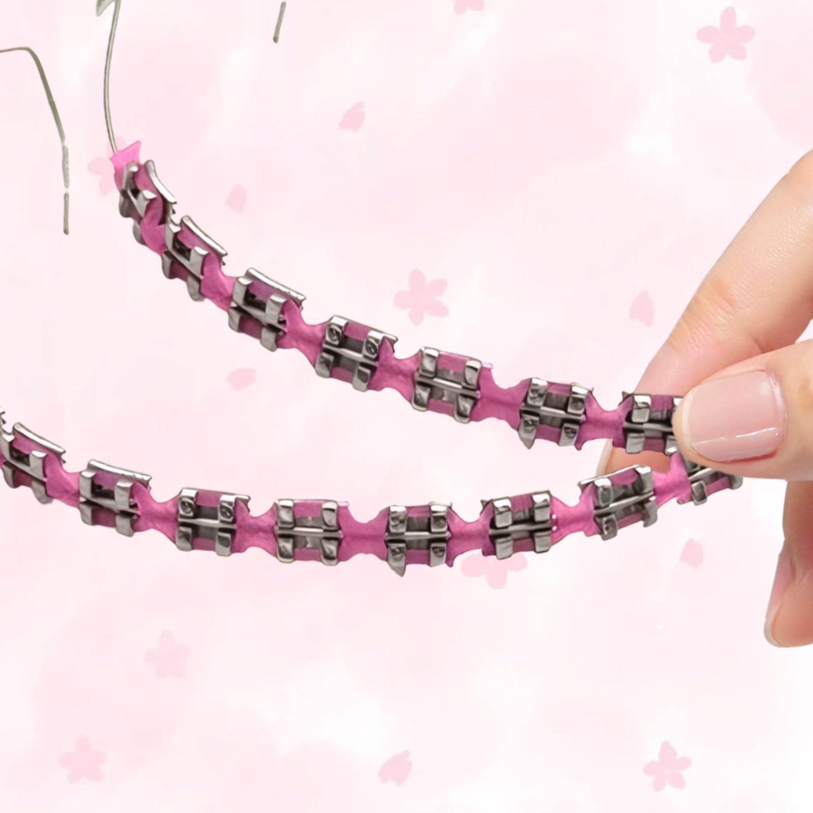 1 Pack Fake Braces, Temporary Tooth Decoration with Metal Wires, Pink