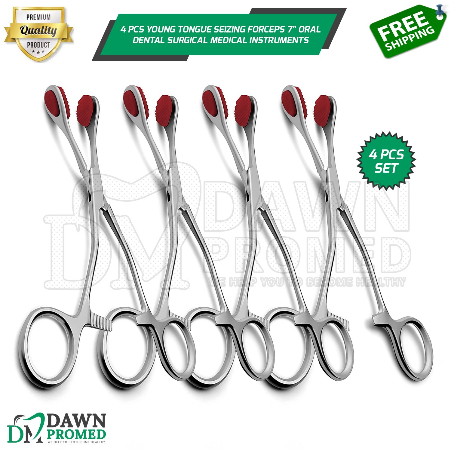 4 Pcs Young Tongue Seizing Forceps 7″ Oral Dental Surgical Medical Instruments