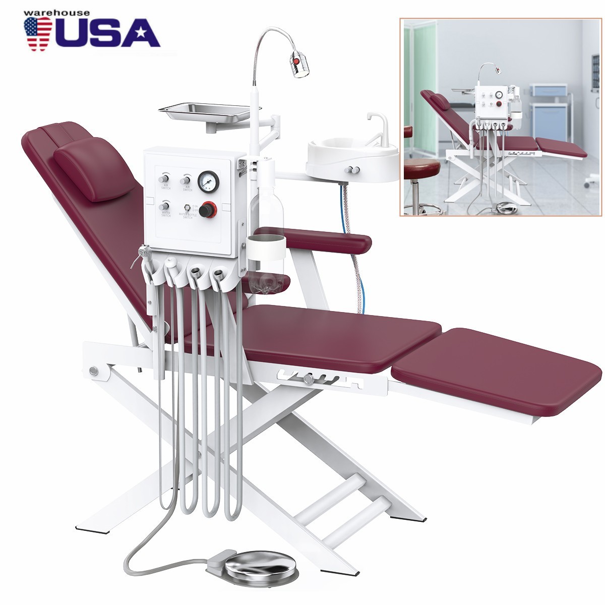 Dental Folding Chair Portable Mobile Chair Folding Chairs Unit & LED Light Tray