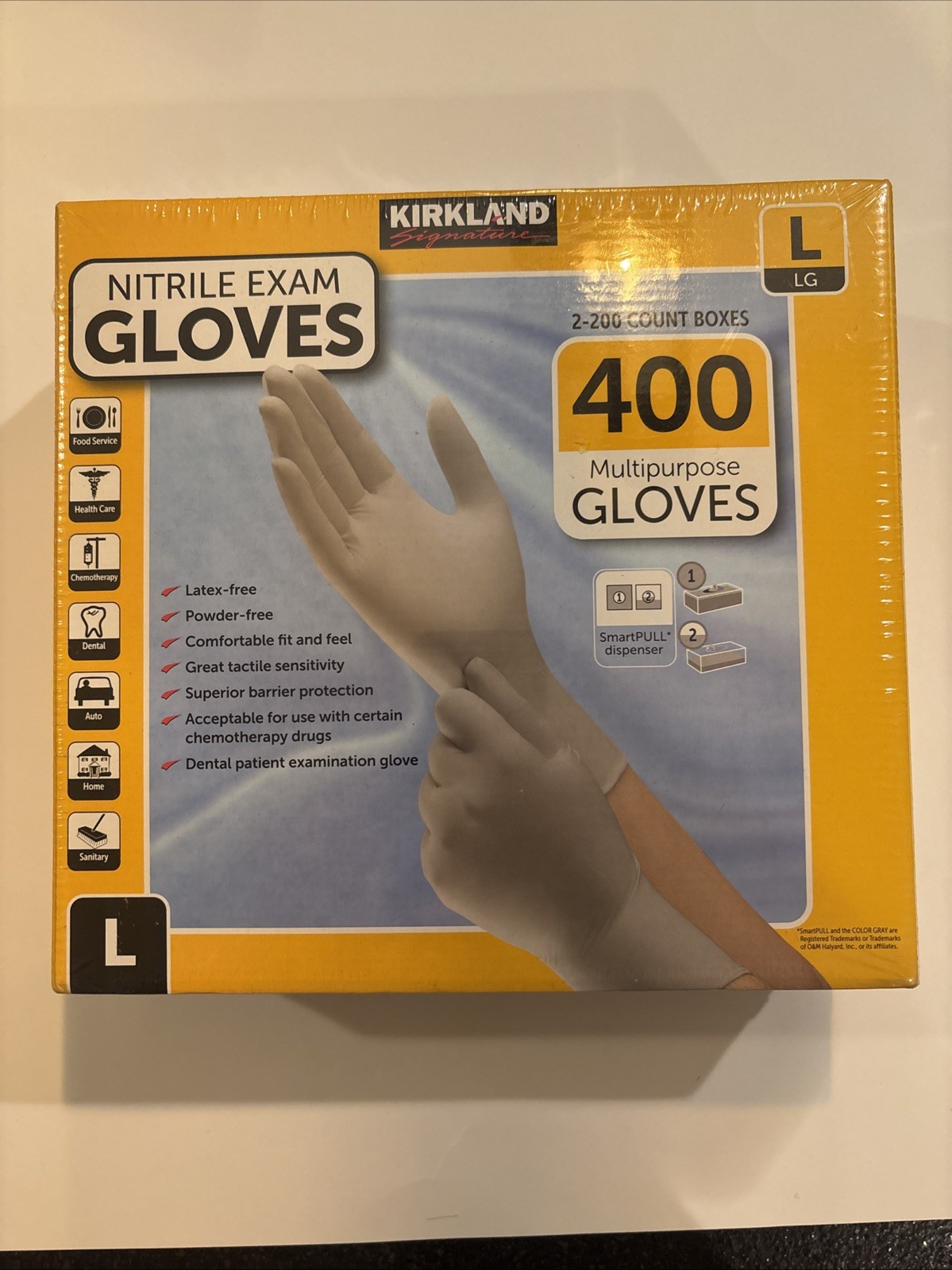 Kirkland Signature 5535271 Nitrile Exam Multi-Purpose Gloves, Size L – 400 Pack