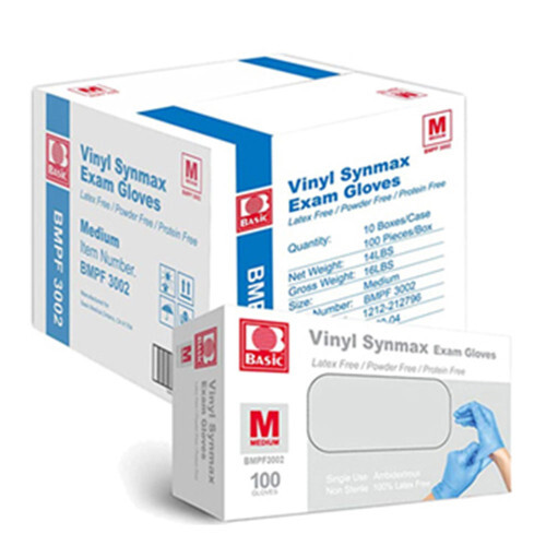 BASIC Medical Disposable Clear Vinyl Synthetic Exam Gloves Powder & Latex Free