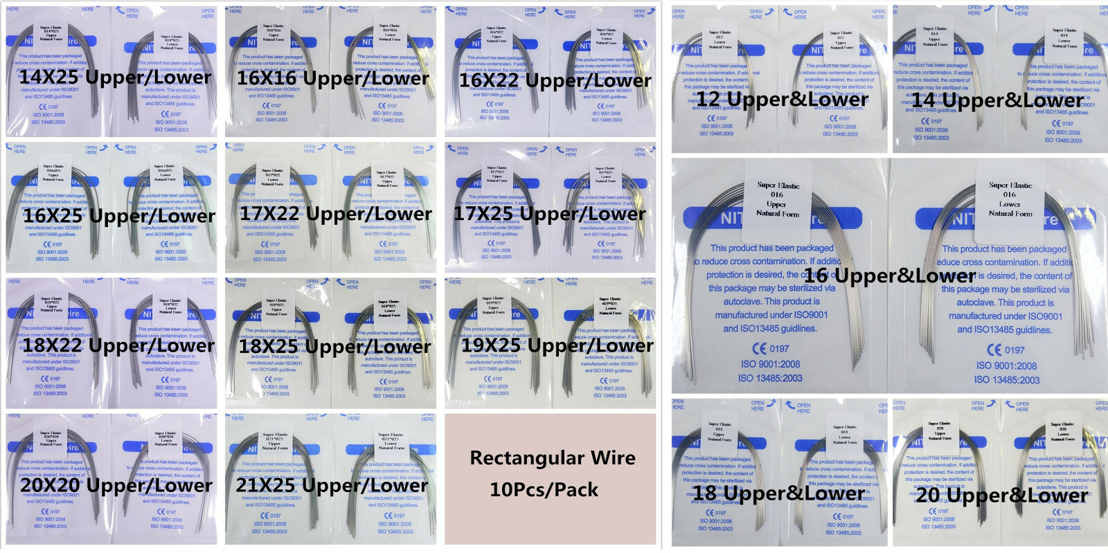 200Pcs Dental Orthodontic Niti Arch Wire Rectangular Round Natural Bracket Brace