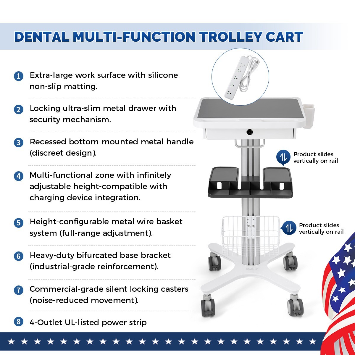 Dental Medical Endodontics Intraoral Scanner Cart Storage Trolley built-in plug