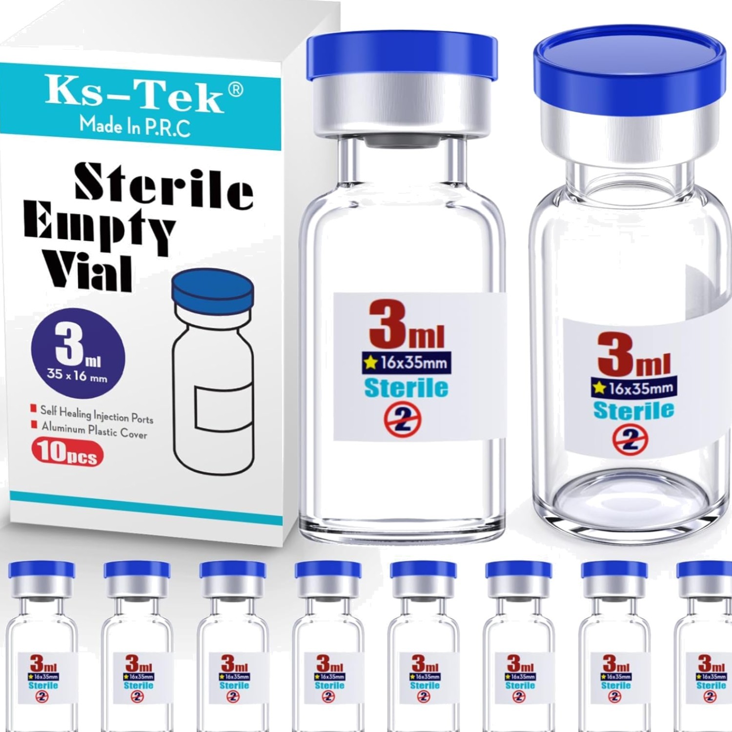 Sterile Glass Vials 3ml with Injection Port Flip Cap 10pcs Medical Vial