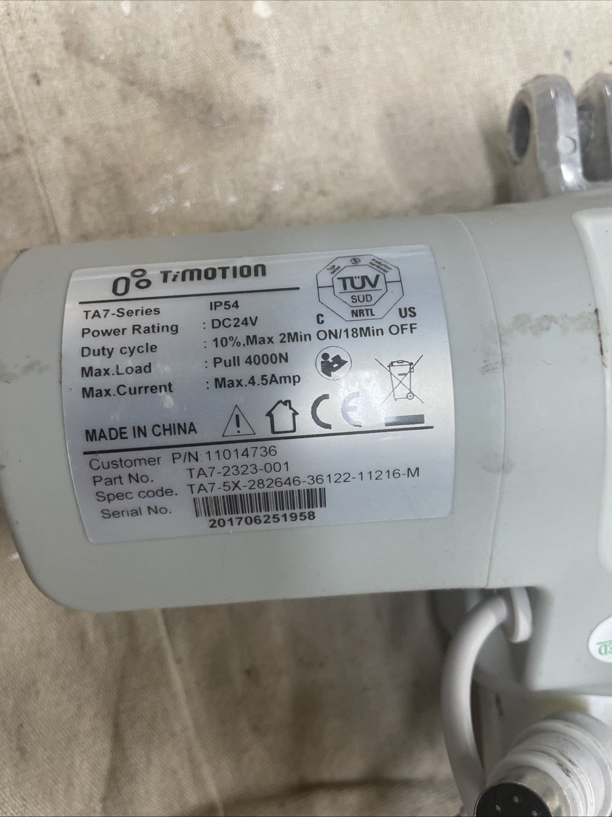 TiMOTION Motor, TA7 Series IP54 ,TA7-2323-001, DC 24v, 4000N, 4.5Amp