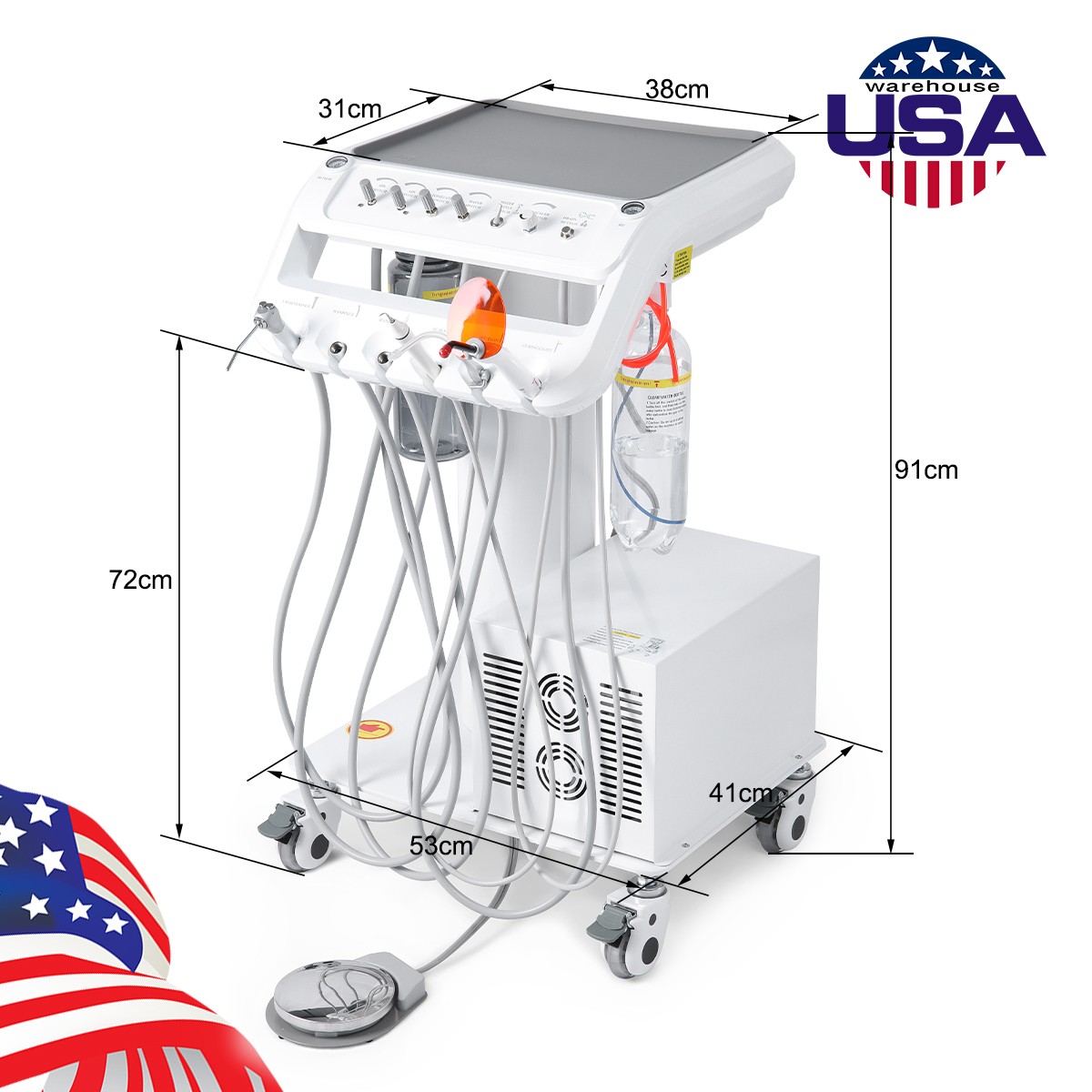 Dental Mobile Delivery Unit with Air Compressor Suction Rolling Case Treatment