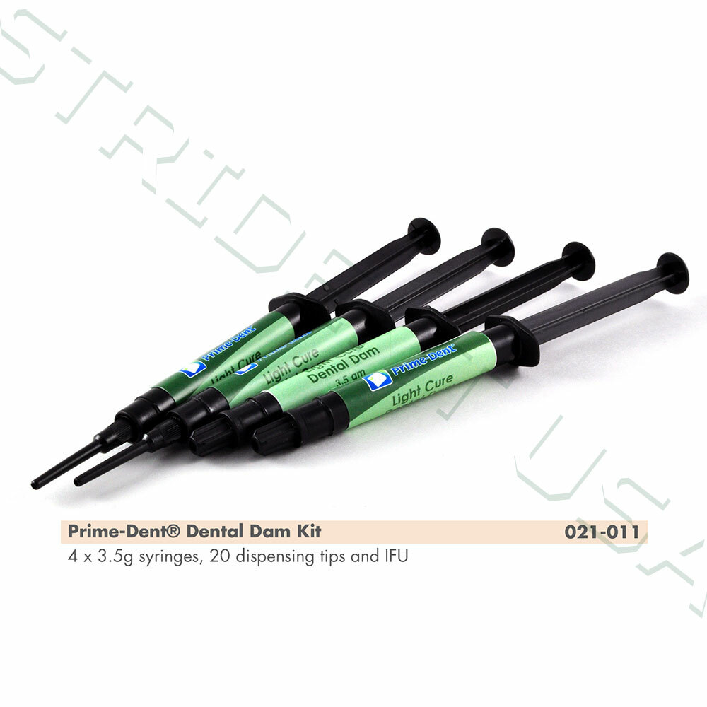 Prime Dent Light Cure Dental Dam Resin Kit 4 x 3.5gram syringes and 20 tips