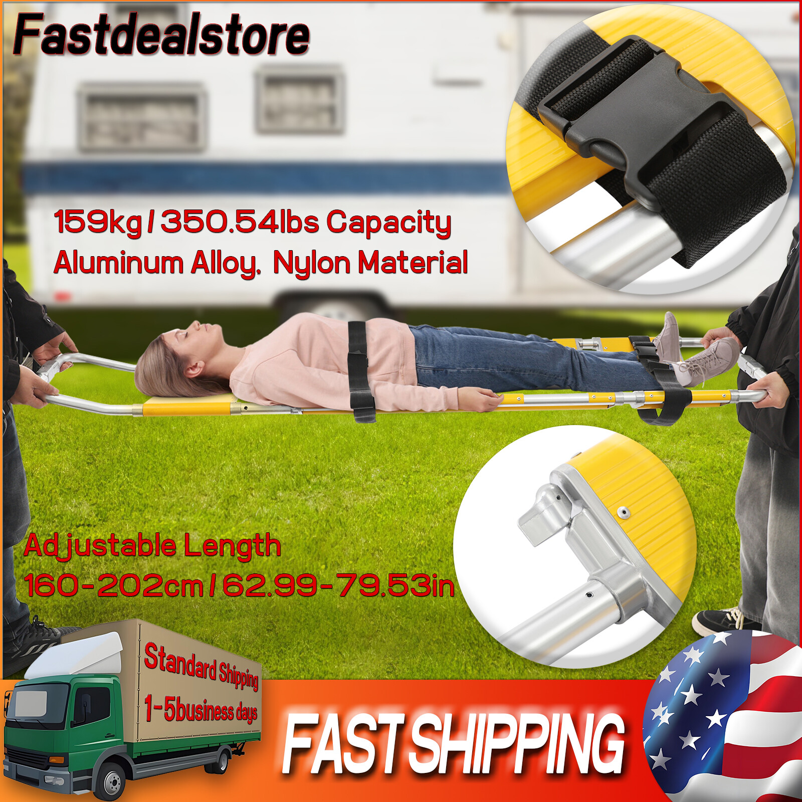 Foldable Portable Stretcher Adjustable Length Patient Transport Stretcher 159kg