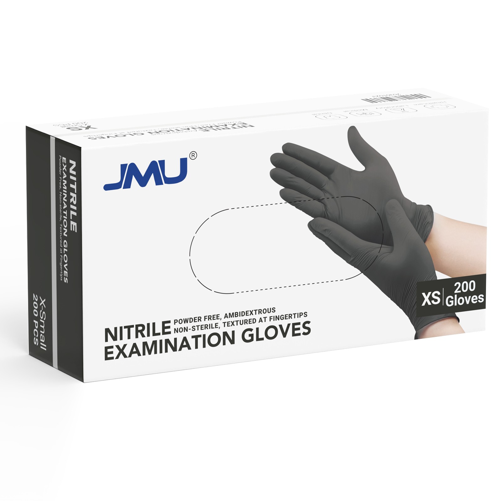 JMU Nitrile Gloves BLACK Medical Exam Gloves 3.5 Mil XS 200pcs/box