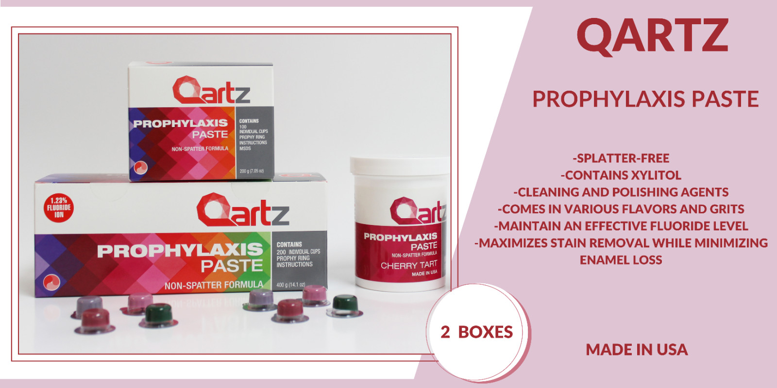 QARTZ PROPHY PASTE CUPS ASSORTED MEDIUM 200/BOX DENTAL W/FLOURIDE – 2 BOXES