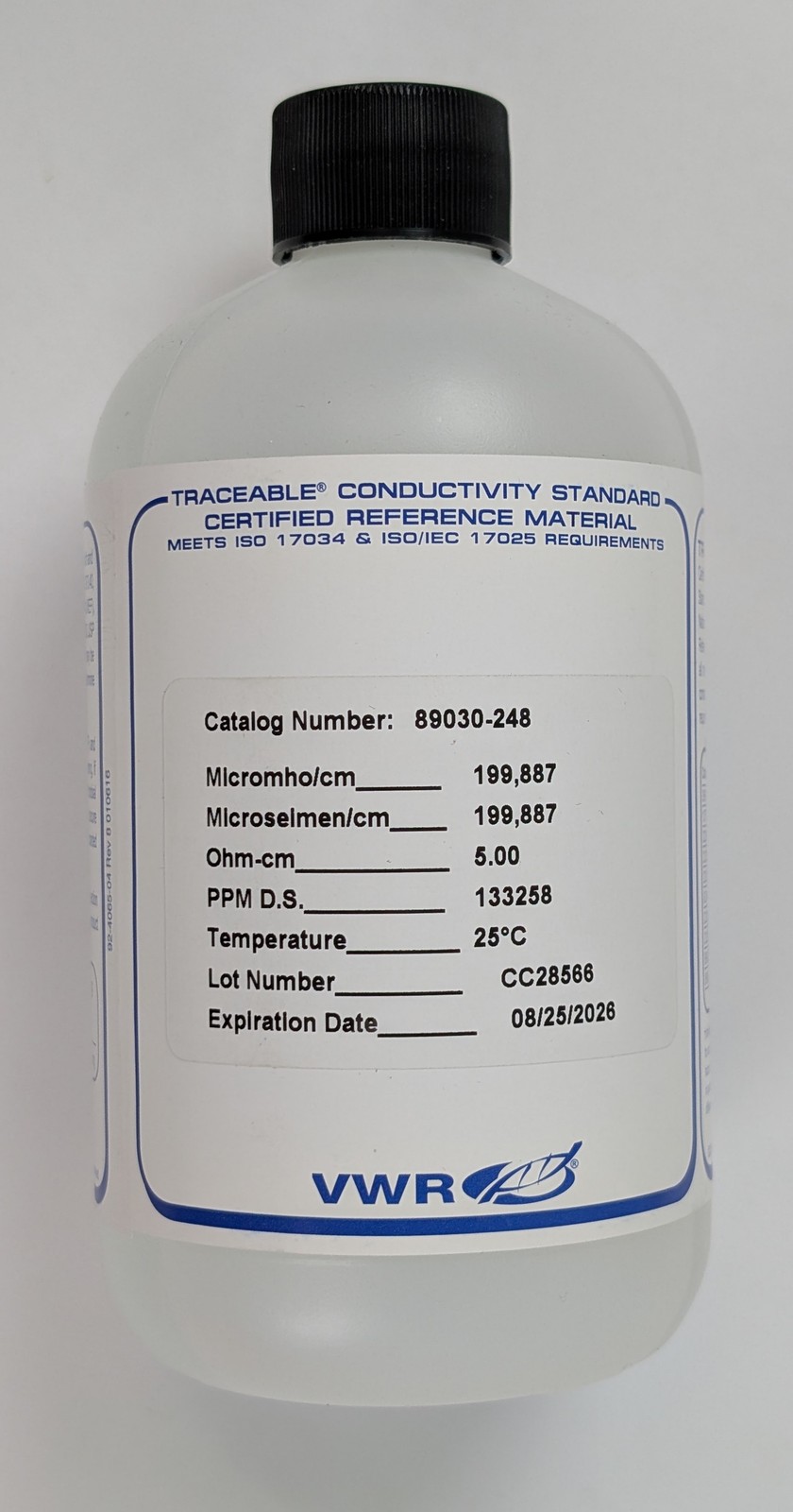 VWR 89030-248 Traceable Conductivity Standard 200,000 uS Set of 2