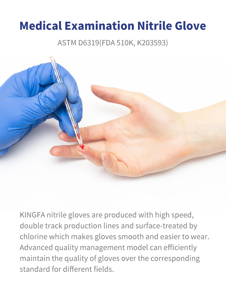 Kingfa powder free Nitrile Medical examination gloves (1000 gloves/cs)