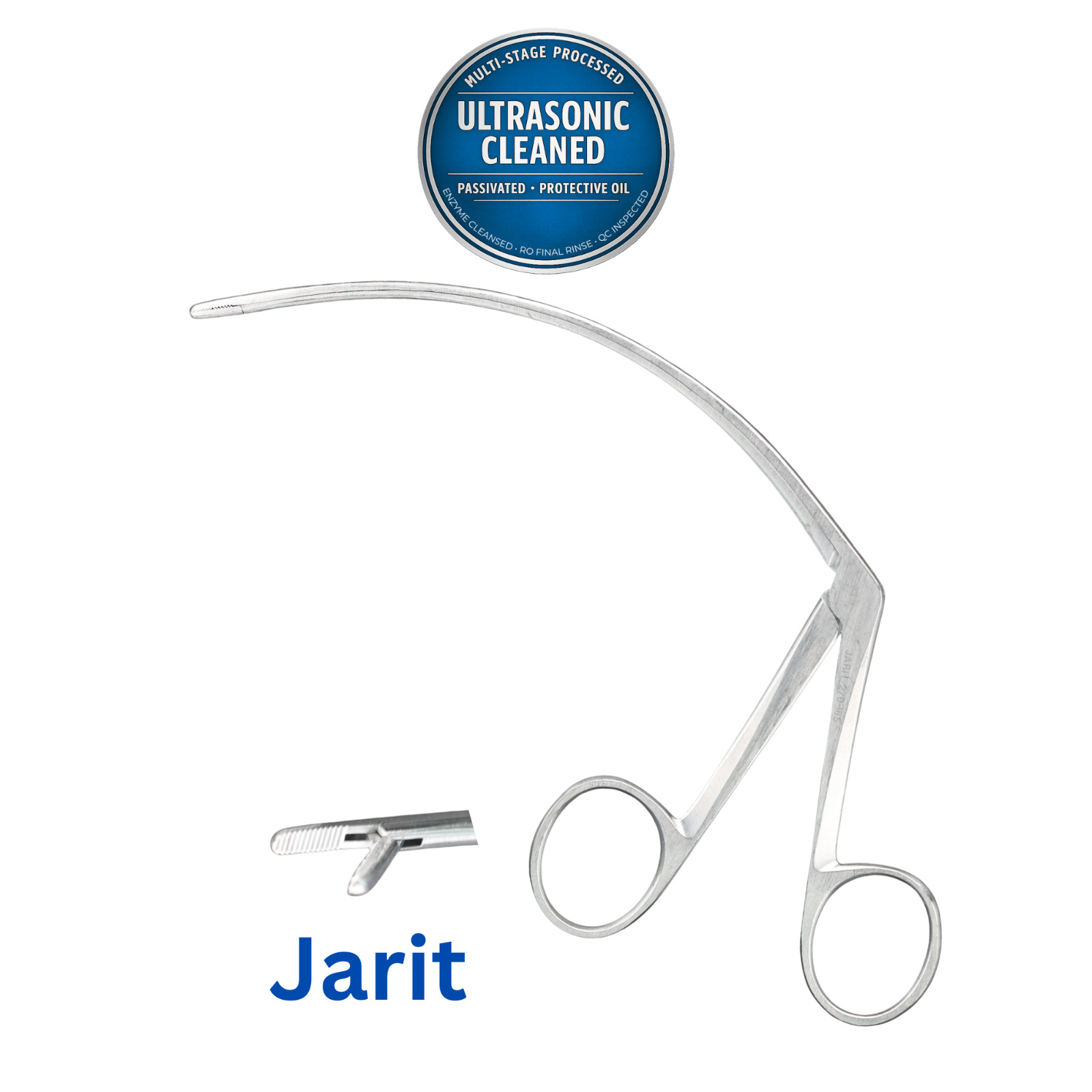 Jarit 270-185 Carroll Tendon Retriever, Serrated, 2mm x 9mm Jaws, Curved, 140mm