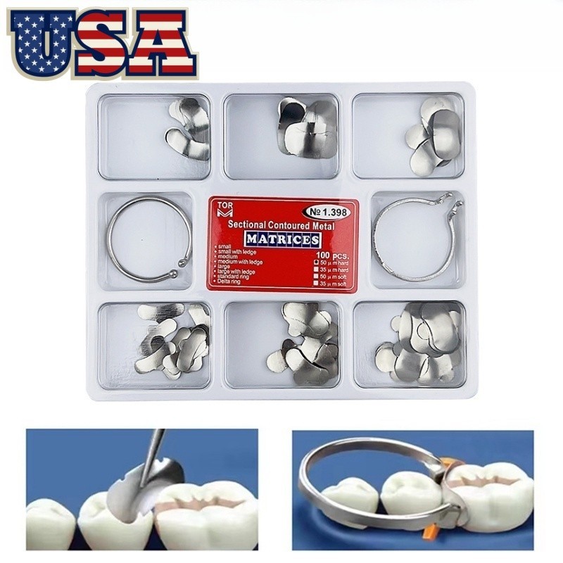 Dental Sectional Contoured Matrix Bands Metal Matrices Refill w Rings No 1.398