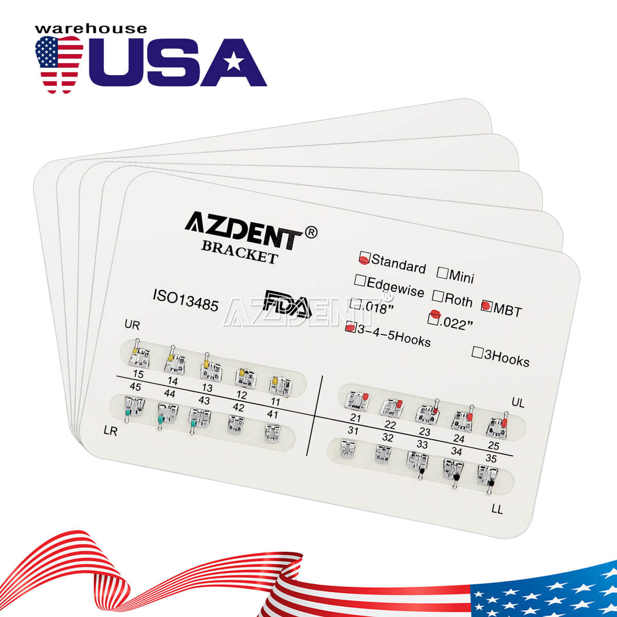 AZDENT Dental Orthodontic Brackets Braces Mini/Standard Roth/MBT Metal Brackets