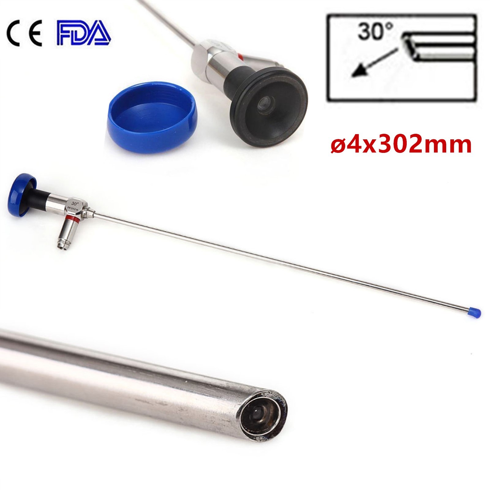 FDA ø4x302mm 30° Rigid Endoscope Hysterosco Cystoscope HD