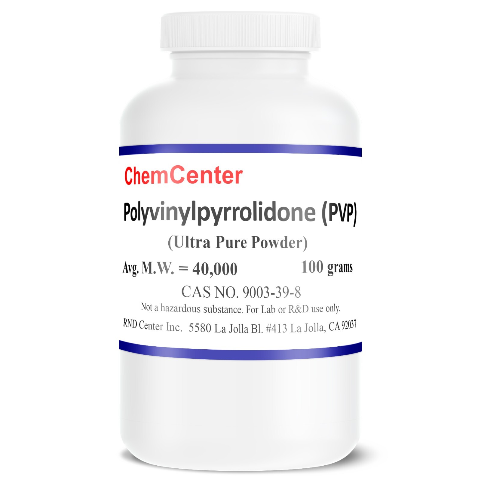 Polyvinylpyrrolidone, Povidone (PVP-40), k-30, Ultra Pure, 100 grams