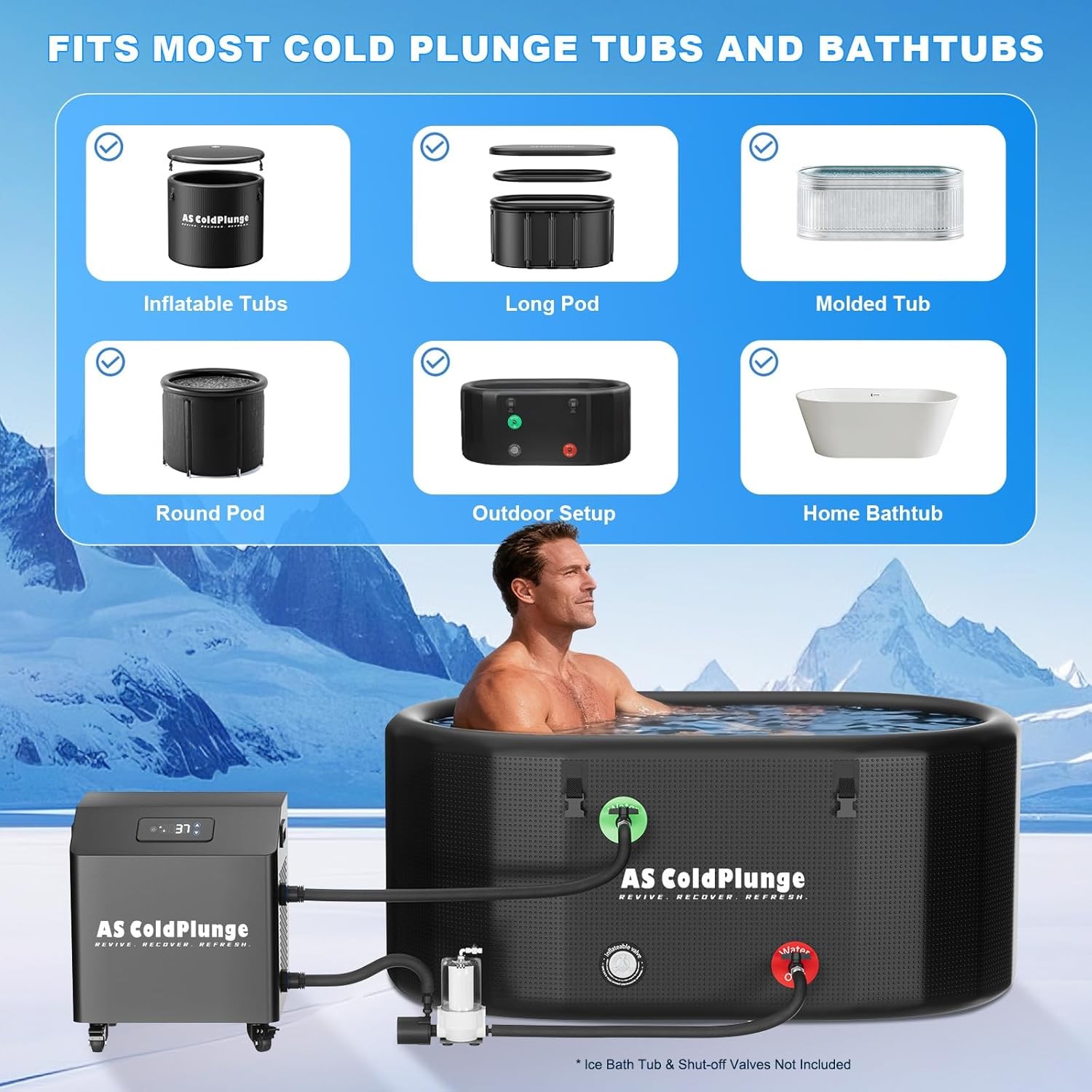 1HP Universal Cold Plunge Chiller Ice Bath Chiller W/Pump & Filter for Recovery