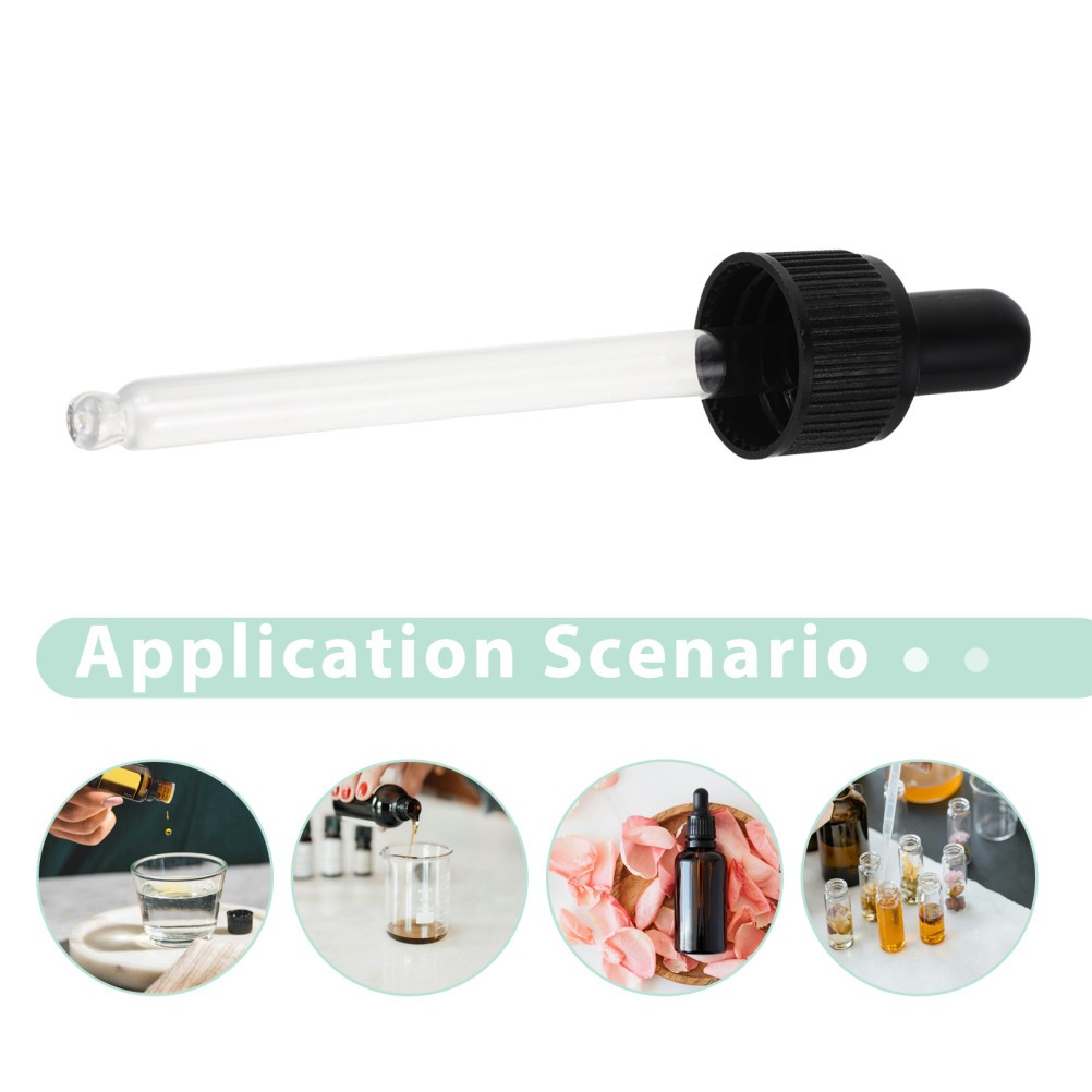 20Pcs Liquid Dropper Tops Glass with Silicone Bulb Black for Perfume and Oils
